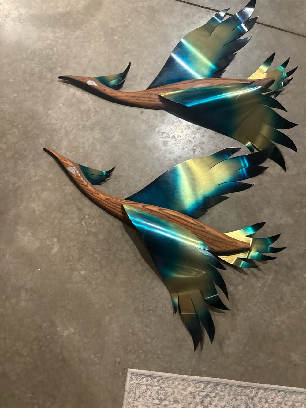 2 Vtg Mid Century Metal & Wood Flying Phoenix Bird Masketeer Inc. 1962 Fair cond